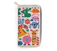 QWNMD Portefeuilles en cuir pour femme - Imprimé animaux Otomi mexicains - Porte-cartes avec fermeture éclair - Motif animaux mexicains Otomi - 19,8 x 10,4 x 3,6 cm - Moderne, Animaux Otomi