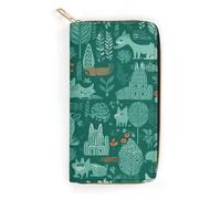 QWNMD Portefeuilles en cuir pour femme - Imprimé animaux verts - Porte-cartes avec fermeture éclair - Motif animaux verts - 19,8 x 10,4 x 3,6 cm - Moderne, Animaux verts, 7.8 x 4.1 x 1.4 inches,