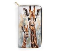 QWNMD Portefeuilles en cuir pour femme - Imprimé aquarelle cerf girafe - Porte-carte avec fermeture éclair - Portefeuille en cuir - Motif cerf aquarelle - 19,8 x 10,4 x 3,6 cm - Moderne, Aquarelle