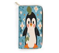 QWNMD Portefeuilles en cuir pour femme - Imprimé pingouin mignon - Porte-cartes avec fermeture éclair - Imprimé pingouin mignon - 19,8 x 10,4 x 3,6 cm - Moderne, Imprimé pingouin mignon, 7.8 x 4.1 x