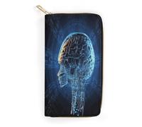 QWNMD Portefeuilles en cuir pour femme - Intelligence artificielle - Portefeuille imprimé cerveau - Porte-cartes avec fermeture éclair - Portefeuille en cuir - Intelligence artificielle - 19,8 x 10,4