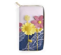 QWNMD Portefeuilles en cuir pour femme - Jolies fleurs décoratives imprimées - Porte-cartes avec fermeture éclair - Motif fleurs décoratives mignonnes - 19,8 x 10,4 x 3,6 cm - Moderne, Jolies fleurs