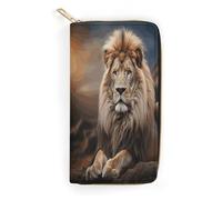 QWNMD Portefeuilles en cuir pour femme - Motif animaux créatifs - Porte-cartes avec fermeture éclair - Motif lion - 19,8 x 10,4 x 3,6 cm - Moderne, Animaux créatifs Lion, 7.8 x 4.1 x 1.4 inches,