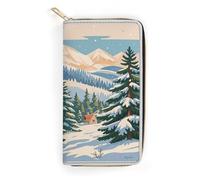 QWNMD Portefeuilles en cuir pour femme - Motif arbre à aiguilles de pin - Paysage d'hiver - Portefeuille imprimé avec fermeture éclair - Portefeuille en cuir - Impression paysage d'hiver - 19 x 10 x