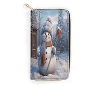QWNMD Portefeuilles en cuir pour femme - Motif bonhomme de neige - Porte-cartes avec fermeture éclair - Motif bonhomme de neige - 19,8 x 10,4 x 3,6 cm - Moderne, Bonhomme de neige., 7.8 x 4.1 x 1.4