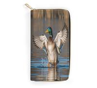 QWNMD Portefeuilles en cuir pour femme - Motif canards sauvages - Avec fermeture éclair - 19,8 x 10,4 x 3,6 cm - Moderne, Canards sauvages volants., 7.8 x 4.1 x 1.4 inches, Moderne