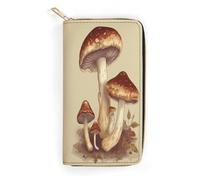 QWNMD Portefeuilles en cuir pour femme - Motif champignons comestibles vintage - Porte-cartes avec fermeture éclair - Champignons comestibles vintage - 19,8 x 10,4 x 3,6 cm - Moderne, Champignons