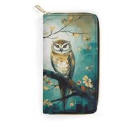 QWNMD Portefeuilles en cuir pour femme - Motif chouette - Avec fermeture éclair - Avec fermeture éclair - Motif arbre - 20 x 10 x 3,6 cm - Moderne, Arbre perchoir couple hiboux, 7.8 x 4.1 x 1.4