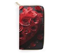 QWNMD Portefeuilles en cuir pour femme - Motif cœur - Avec fermeture éclair - Motif cœur - Rose rouge - 19,8 x 10,4 x 3,6 cm - Moderne, Cœur rose rouge, 7.8 x 4.1 x 1.4 inches, Moderne