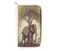 QWNMD Portefeuilles en cuir pour femme - Motif éléphant asiatique avec arbre - Porte-cartes avec fermeture éclair - Motif éléphant asiatique avec arbre - 19,8 x 10,4 x 3,6 cm - Moderne, Éléphant