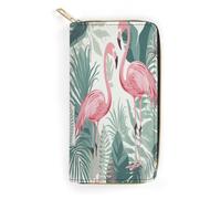 QWNMD Portefeuilles en cuir pour femme - Motif feuilles de flamant rose - Avec fermeture éclair - 19,8 x 10,4 x 3,6 cm - Moderne, Feuilles de flamants roses, 7.8 x 4.1 x 1.4 inches, Moderne