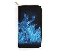 QWNMD Portefeuilles en cuir pour femme - Motif flamme bleue - Porte-cartes avec fermeture éclair - 19,8 x 10,4 x 3,6 cm - Moderne, Flamme bleue., 7.8 x 4.1 x 1.4 inches, Moderne