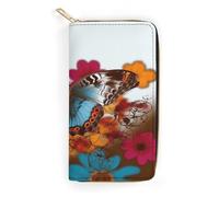 QWNMD Portefeuilles en cuir pour femme - Motif floral coloré et papillon - Porte-cartes avec fermeture éclair - 19,8 x 10,4 x 3,6 cm - Moderne, Fleurs et papillons colorés., 7.8 x 4.1 x 1.4 inches,