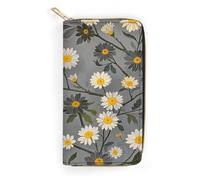 QWNMD Portefeuilles en cuir pour femme - Motif floral gris jaune et blanc - Avec fermeture éclair - Avec fermeture éclair - Branche d'arbre grise - Motif floral jaune et blanc, Branche d'arbre grise,