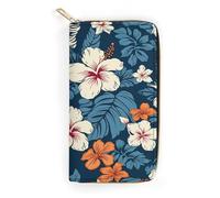 QWNMD Portefeuilles en cuir pour femme - Motif floral hawaïen - Porte-cartes avec fermeture éclair - Motif floral hawaïen - 19,8 x 10,4 x 3,6 cm - Moderne, Fleur hawaïenne., 7.8 x 4.1 x 1.4 inches,
