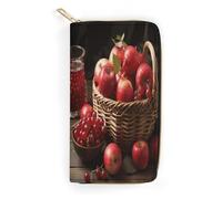 QWNMD Portefeuilles en cuir pour femme - Motif fruits rouges dans un panier - Portefeuille imprimé avec fermeture éclair - Motif fruits rouges dans un panier - 19,8 x 10,4 x 3,6 cm - Moderne, Fruits