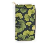 QWNMD Portefeuilles en cuir pour femme - Motif Ginkgo Biloba - Porte-cartes avec fermeture éclair - 19,8 x 10,4 x 3,6 cm - Moderne, Ginkgo Biloba., 7.8 x 4.1 x 1.4 inches, Moderne