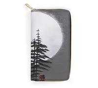 QWNMD Portefeuilles en cuir pour femme - Motif lune et pin - Porte-cartes avec fermeture éclair - Motif lune et pin - 19,8 x 10,4 x 3,6 cm - Moderne, Pin lunaire, 7.8 x 4.1 x 1.4 inches, Moderne
