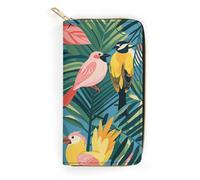 QWNMD Portefeuilles en cuir pour femme - Motif oiseaux tropicaux et feuilles de plantes - Porte-carte avec fermeture éclair - Motif oiseaux tropicaux et feuilles de plantes - 19,8 x 10,4 x 3,6 cm -