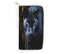 QWNMD Portefeuilles en cuir pour femme - Motif panthère aux yeux bleus - Porte-carte avec fermeture éclair - Portefeuille en cuir - Panthère aux yeux bleus - 19,8 x 10,4 x 3,6 cm - Moderne, Panthère