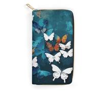 QWNMD Portefeuilles en cuir pour femme - Motif papillons - Porte-cartes avec fermeture éclair - 19,8 x 10,4 x 3,6 cm - Moderne, motifs papillons, 7.8 x 4.1 x 1.4 inches, Moderne