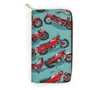 QWNMD Portefeuilles en cuir pour femme - Motif patchwork - Portefeuille imprimé - Porte-cartes avec fermeture éclair - Motif patchwork de moto - 19,8 x 10,4 x 3,6 cm - Moderne, Motif patchwork moto,