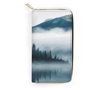 QWNMD Portefeuilles en cuir pour femme - Motif paysage de montagnes brumeuses - Porte-cartes avec fermeture éclair - Motif paysage de montagnes brumeuses - 19,8 x 10,4 x 3,6 cm - Moderne, Paysage de