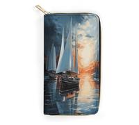 QWNMD Portefeuilles en cuir pour femme - Motif paysage de voile - Porte-cartes avec fermeture éclair - Paysage de voile - 19,8 x 10,4 x 3,6 cm - Moderne, Paysage de voile, 7.8 x 4.1 x 1.4 inches,