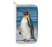 QWNMD Portefeuilles en cuir pour femme - Motif pingouin et mer - Porte-cartes avec fermeture éclair - Motif pingouin et mer - 19,8 x 10,4 x 3,6 cm - Moderne, Pingouin et mer, 7.8 x 4.1 x 1.4 inches,