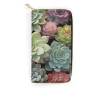 QWNMD Portefeuilles en cuir pour femme - Motif plantes grasses vertes - Porte-carte avec fermeture éclair - Portefeuille en cuir pour plantes grasses vertes - 19,8 x 10,4 x 3,6 cm - Moderne, Plantes