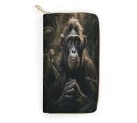 QWNMD Portefeuilles en cuir pour femme - Motif singe dans la jungle - Porte-cartes avec fermeture éclair - Motif singe dans la jungle - 19,8 x 10,4 x 3,6 cm - Moderne, Singe dans la jungle, 7.8 x 4.1