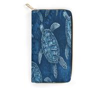 QWNMD Portefeuilles en cuir pour femme - Motif tortue de mer bleue - Porte-cartes avec fermeture éclair - 19,8 x 10,4 x 3,6 cm - Moderne, Bleu tortue de mer., 7.8 x 4.1 x 1.4 inches, Moderne