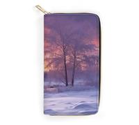 QWNMD Portefeuilles en cuir pour femme - Paysage d'hiver - Portefeuille imprimé - Porte-cartes avec fermeture éclair - Paysage d'hiver - 19,8 x 10,4 x 3,6 cm - Moderne, Paysage hivernal., 7.8 x 4.1 x