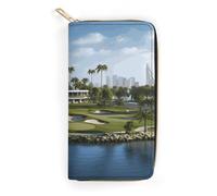 QWNMD Portefeuilles en cuir pour femme - Portefeuille imprimé avec fermeture éclair - 19,8 x 10,4 x 3,6 cm - Moderne, Club de golf Yacht, 7.8 x 4.1 x 1.4 inches, Moderne