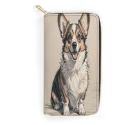 QWNMD Portefeuilles en cuir pour femme - Portefeuille imprimé Corgi dessiné à la main - Porte-cartes avec fermeture éclair - Portefeuille en cuir dessiné à la main - 19,8 x 10,4 x 3,6 cm - Moderne,