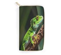 QWNMD Portefeuilles en cuir pour femme - Portefeuille imprimé geckos vert - Porte-cartes avec fermeture éclair - Portefeuille en cuir - Motif geckos verts - 19,8 x 10,4 x 3,6 cm - Moderne, Geckos
