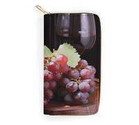 QWNMD Portefeuilles en cuir pour femme - Portefeuille imprimé vin rouge raisin - Porte-carte avec fermeture éclair - Portefeuille en cuir - 19,8 x 10,4 x 3,6 cm - Moderne, Vin rouge raisin, 7.8 x 4.1
