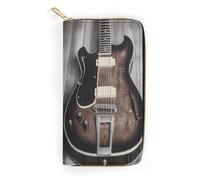 QWNMD Portefeuilles en cuir pour femme vintage imprimé guitare portefeuille porte-carte avec fermeture éclair portefeuille en cuir, guitare vintage, 19,8 x 10,4 x 3,6 cm, moderne, Guitare vintage, 7.8