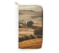 QWNMD Portefeuilles en cuir pour femme - Vue du paysage typique de la Toscane - Portefeuille imprimé avec fermeture éclair - Portefeuille en cuir - Vue du paysage typique de la Toscane - 19,8 x 10,4 x