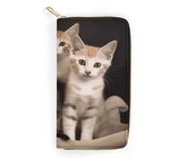 QWNMD Portefeuilles en cuir pour femmes, chatons, famille, chats, portefeuille imprimé, porte-cartes, avec fermeture éclair, portefeuille en cuir, 19,8 x 10,4 x 3,6 cm, moderne, Chats de la famille