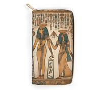 QWNMD Portefeuilles en cuir pour femmes de l'Égypte ancienne - Portefeuille imprimé avec porte-cartes avec fermeture éclair - Portefeuille en cuir - Femmes de l'Égypte ancienne - 19,8 x 10,4 x 3,6 cm