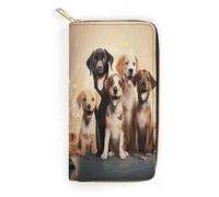 QWNMD Portefeuilles en cuir pour femmes et chiens - Portefeuille imprimé « Happy Party » avec fermeture éclair - Portefeuille en cuir - 19,8 x 10,4 x 3,6 cm - Moderne, Chiens Happy Party, 7.8 x 4.1 x