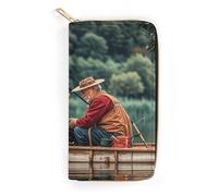 QWNMD Portefeuilles en cuir pour femmes, pêcheurs de lac, porte-cartes, avec fermeture éclair, 19,8 x 10,4 x 3,6 cm, moderne, Pêcheur en lac, 7.8 x 4.1 x 1.4 inches, Moderne
