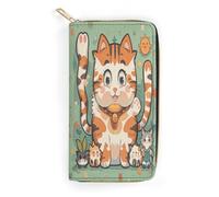 QWNMD Portefeuilles en cuir pour femmes, portefeuille imprimé chat de dessin animé, porte-carte avec fermeture éclair, portefeuille en cuir, beaucoup de chats de dessin animé, 19,8 x 10,4 x 3,6 cm,