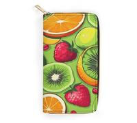 QWNMD Portefeuilles en cuir pour femmes - Portefeuille imprimé de fruits divers - Porte-cartes avec fermeture éclair - Portefeuille en cuir - Différents fruits - 19,8 x 10,4 x 3,6 cm - Moderne,