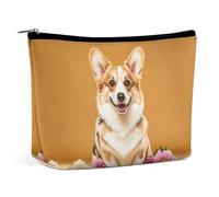 QWNMD Trousse de maquillage avec fermeture éclair pour rouge à lèvres - Motif floral - 17 x 15 x 5,8 cm - Tendance, Fleurs florales Corgi, 6.8 X 5.9 X 2.3 inch, Tendance