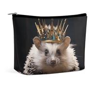 QWNMD Trousse de maquillage pour rouge à lèvres, pochette à fermeture éclair, couronne avec hérisson, organiseur portable, accessoires de toilette, couronne avec hérisson, 17 x 15 x 5,8 cm, tendance,