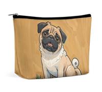 QWNMD Trousse de maquillage pour rouge à lèvres, pochette à fermeture éclair, motif carlin, chiot, organiseur, trousse de toilette portable, accessoires de toilette amusants, 17 x 15 x 5,8 cm, Chiots
