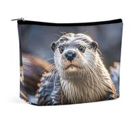 QWNMD Trousse de maquillage pour rouge à lèvres, pochette à fermeture éclair, organiseur imprimé loutres, trousse de toilette portable, accessoires, loutres, 17 x 15 x 5,8 cm, tendance, Loutres, 6.8 X