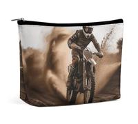 QWNMD Trousse de maquillage pour rouge à lèvres, pochette à fermeture éclair, organiseur imprimé motocross, trousse de toilette portable, accessoires de moto, 17 x 15 x 5,8 cm, tendance, Motocross,